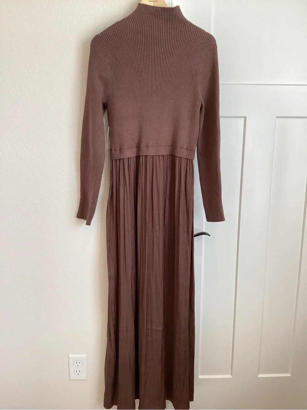 Anthropologie Thea Twofer Long-Sleeve Maxi Dress New XL Silky Root Beer Brown